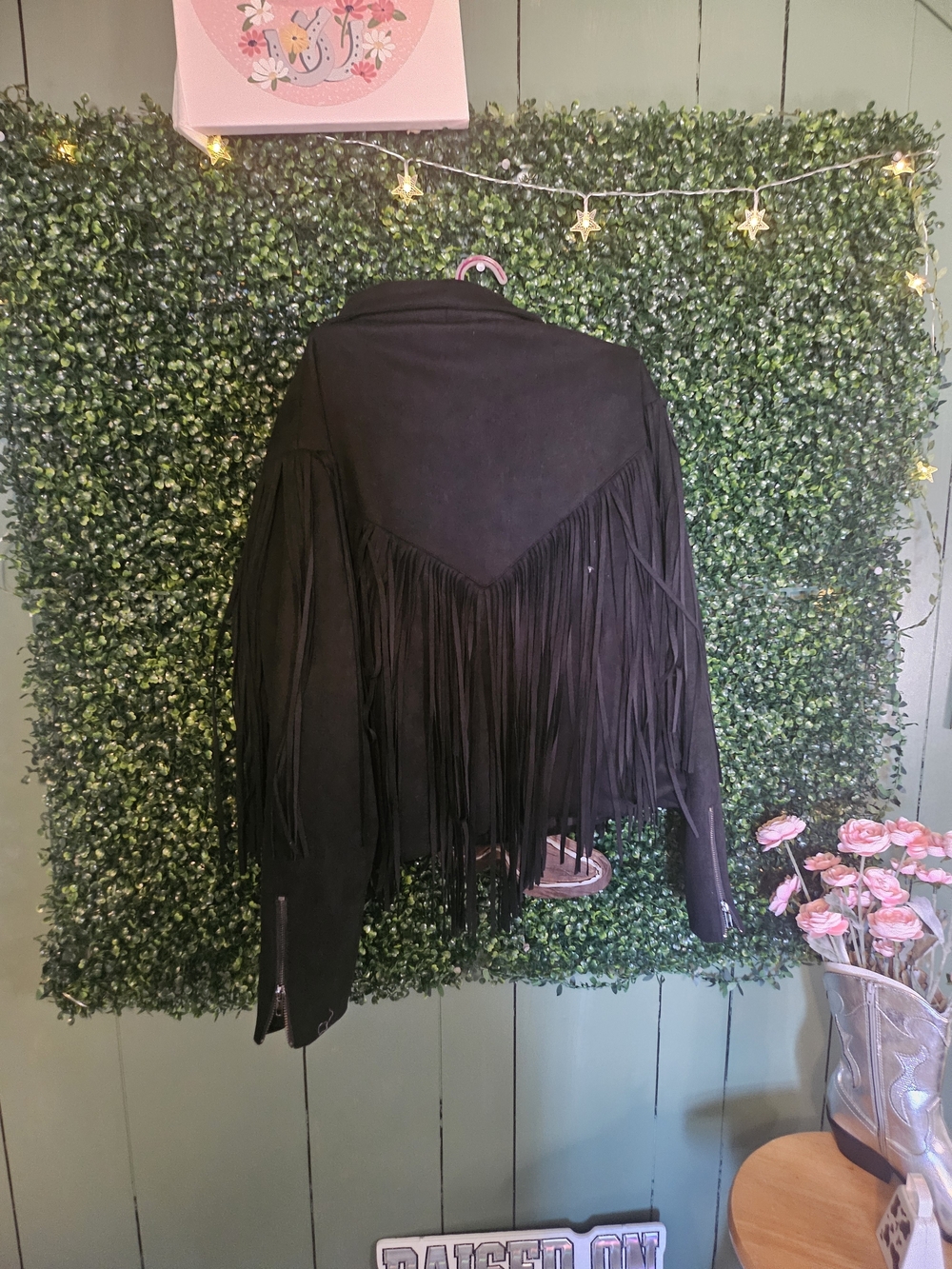 Black Fringe Suede-Style Women’s Jacket